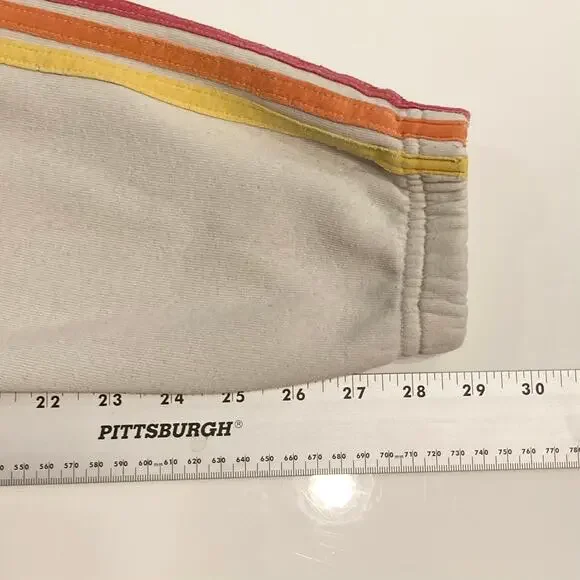 AVIATOR NATION Sweatpants S Cream Rainbow-Stripes Logo-Embroidery Jogger USA - Picture 9 of 14